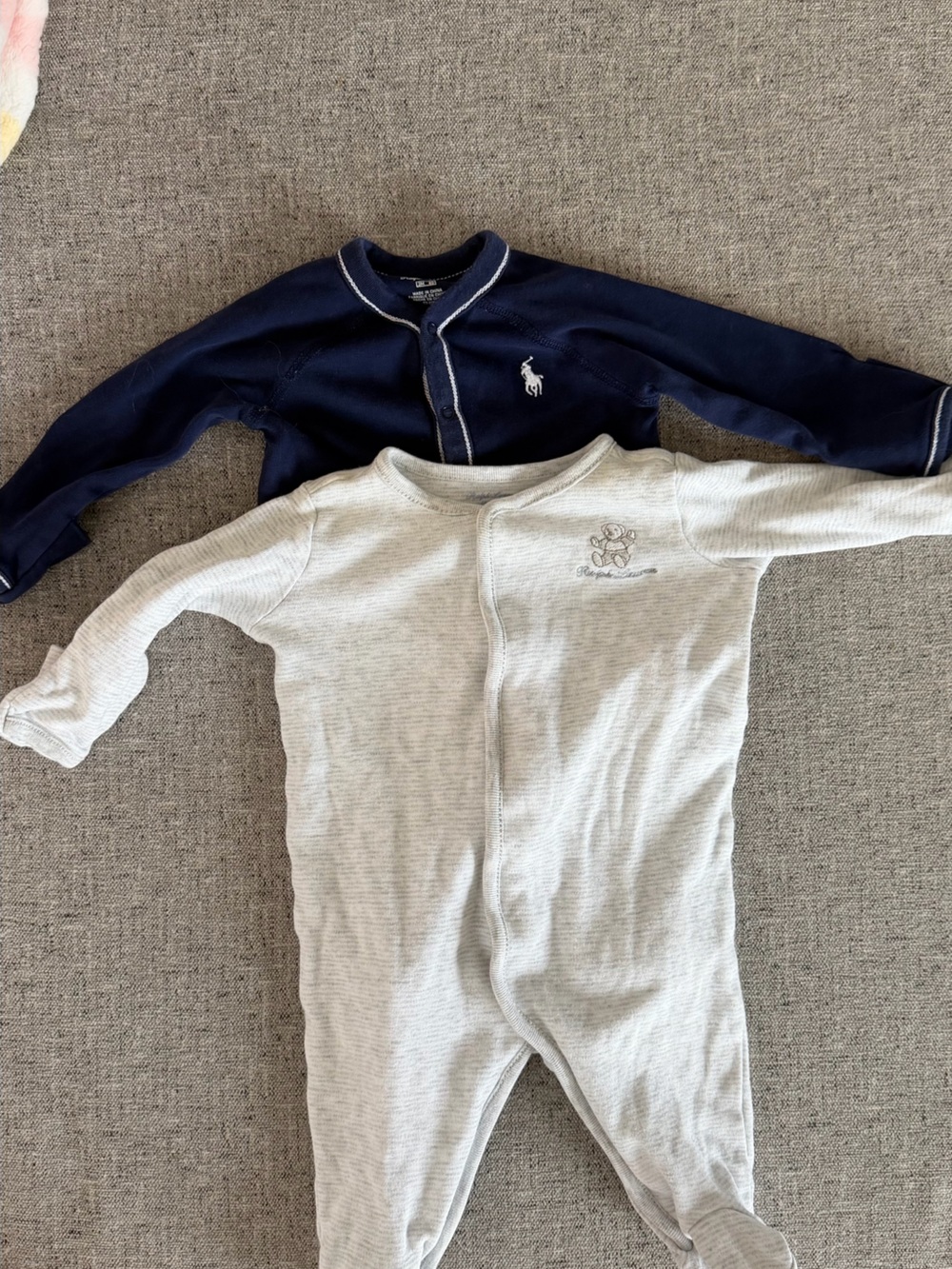 Ralph Lauren baby 0-3m footies bundle of 2,blue,gray.